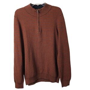 Jos. A. Bank NWT Men's Orange & Navy Striped Waffle Knit 1/4 Zip Pullover Large
